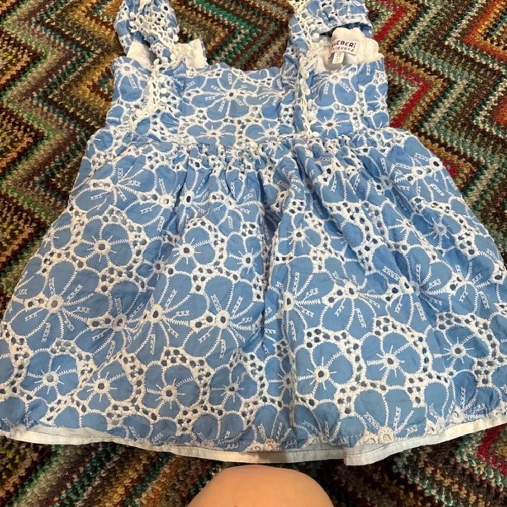 Blueberi Boulevard Blue and White Eyelet Lace Camisole Top for Girls